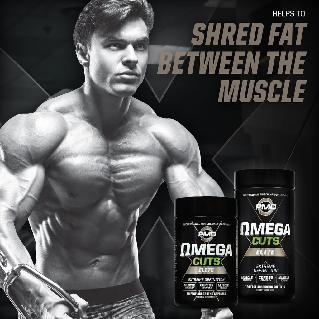 PMD Sports Omega Cuts Elite -Fat Loss-Muscle Defining Formula - Omega Fatty Acids, MCT's and CLA for Muscle Definition and Maintenance - Keto Friendly For Women and Men - Stimulant Free (180 Softgels) 4