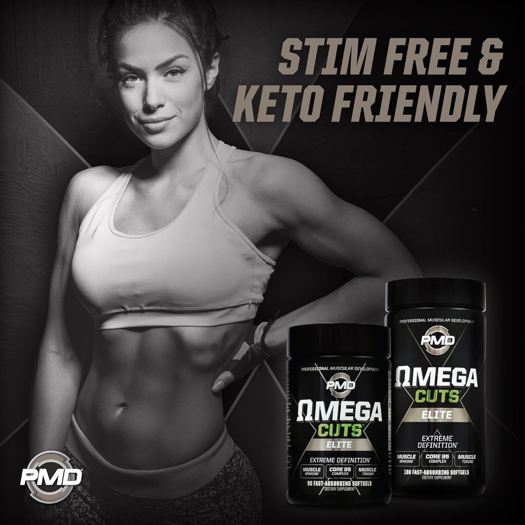 PMD Sports Omega Cuts Elite -Fat Loss-Muscle Defining Formula - Omega Fatty Acids, MCT's and CLA for Muscle Definition and Maintenance - Keto Friendly For Women and Men - Stimulant Free (180 Softgels) 5