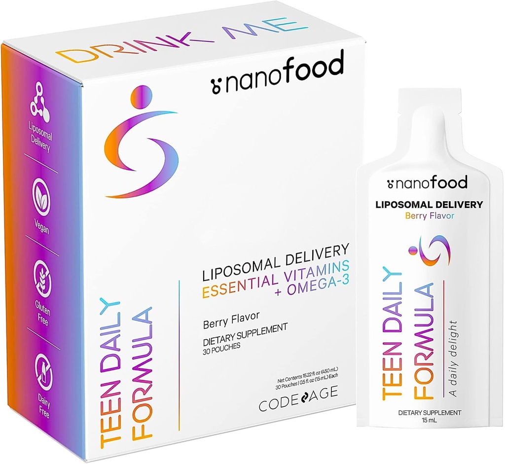 Codeage Multivitamins For Teens, Liquid Vitamin C for Teenagers, Vitamin A B6 B12 D3 E For Kids, Biotin Zinc Omega-3 Folate, Liposomal Vitamins Supplement, One Daily Sachet, Vegan, Non-GMO, 30 Pouches 2