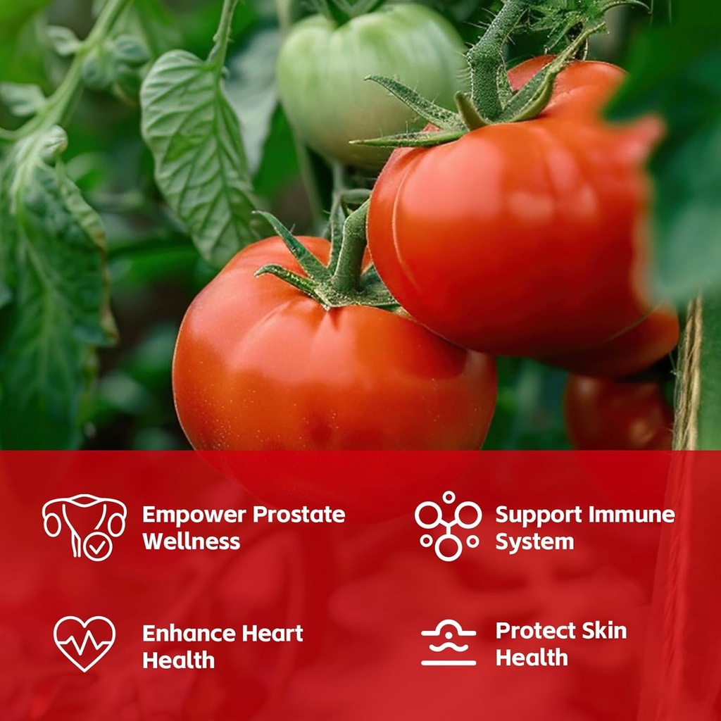 Lycopene Supplement 100mg, Natural Tomato Extract with Reishi Mushroom 200mg, Mushroom Capsule for Immune Health, Gluten-Free, Non-GMO, Vegan, 60 Rapid Release Capsules 3