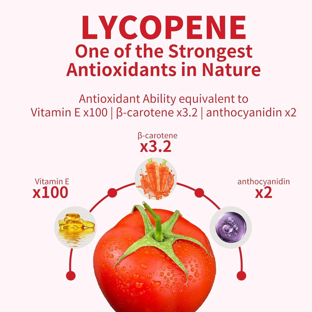 Lycopene Supplement 100mg, Natural Tomato Extract with Reishi Mushroom 200mg, Mushroom Capsule for Immune Health, Gluten-Free, Non-GMO, Vegan, 60 Rapid Release Capsules 5