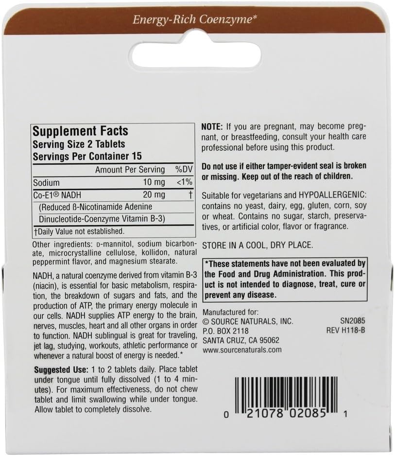 Source Naturals NADH 10mg, Boost Energy and Mental Alertness*, 10mg - 30 Peppermint Lozenges 3