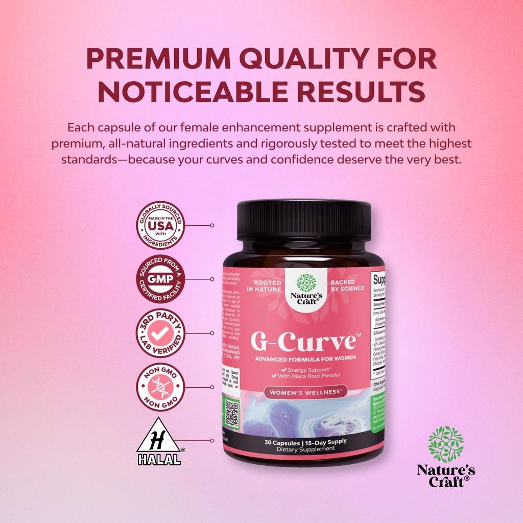Natures Craft G Curve Horny Goat Weed for Women - Invigorating Feminine Blend with Maca Root Female and Tribulus Terrestris Enhanced Energy Mood Performance 6