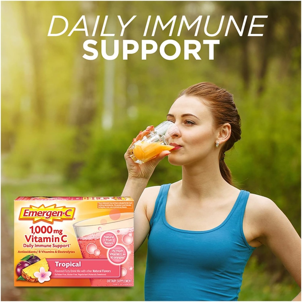 Emergen-C 1000mg Vitamin C Powder, with Antioxidants, B Vitamins and Electrolytes, Vitamin C Supplements for Immune Support, Caffeine Free Fizzy Drink Mix, Tropical Flavor - 30 Count/1 Month Supply 3
