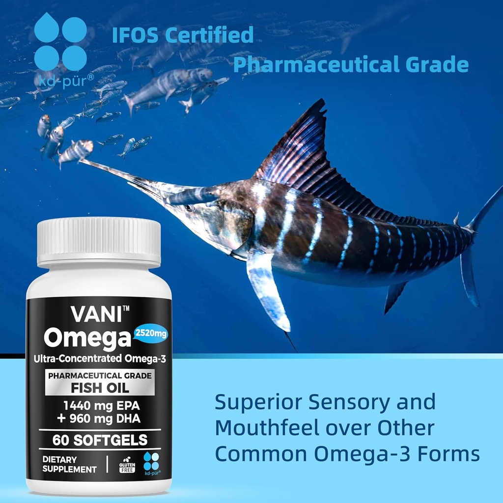 Pharmaceutical Grade Omega 3 Fish Oil, KD-PUR Premium Germany Fish Oil Supplements 2520mg with EPA & DHA- Supports Brain, Heart & Immunity (60 Softgels) 5