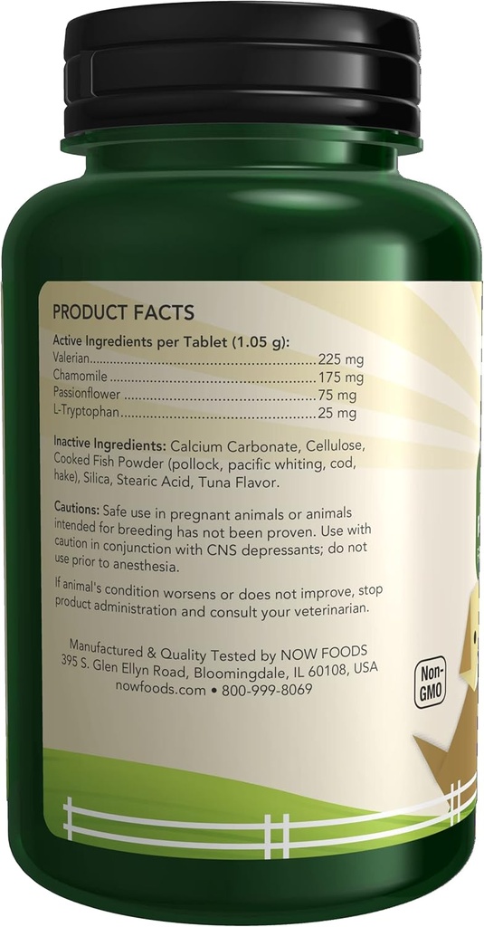 NOW Pet Health, Pet Relaxant Supplement, Formulated for Cats & Dogs, NASC Certified, 90 Chewable Tablets 3