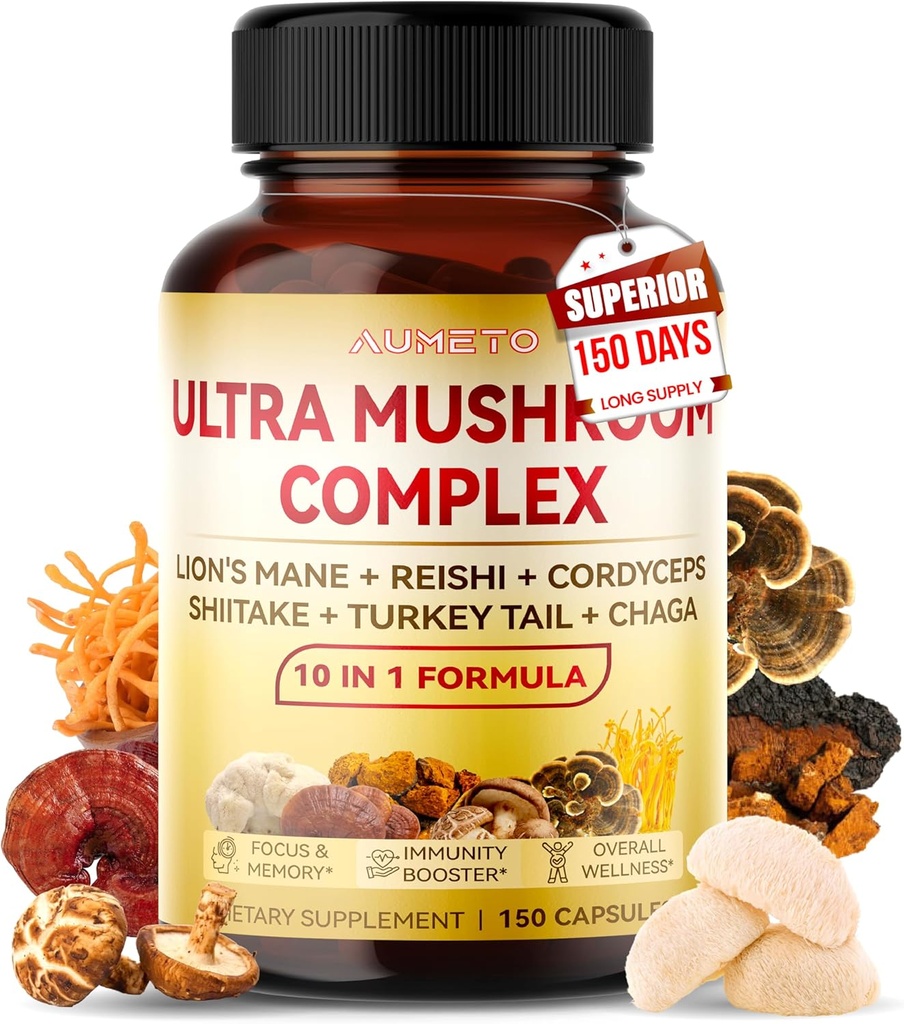 Ultra Mushroom Complex 10 in 1 Formula - with Lion's Mane Reishi Cordyceps Shiitake Turkey Tail Chaga (150 Count (Pack of 1)) 2