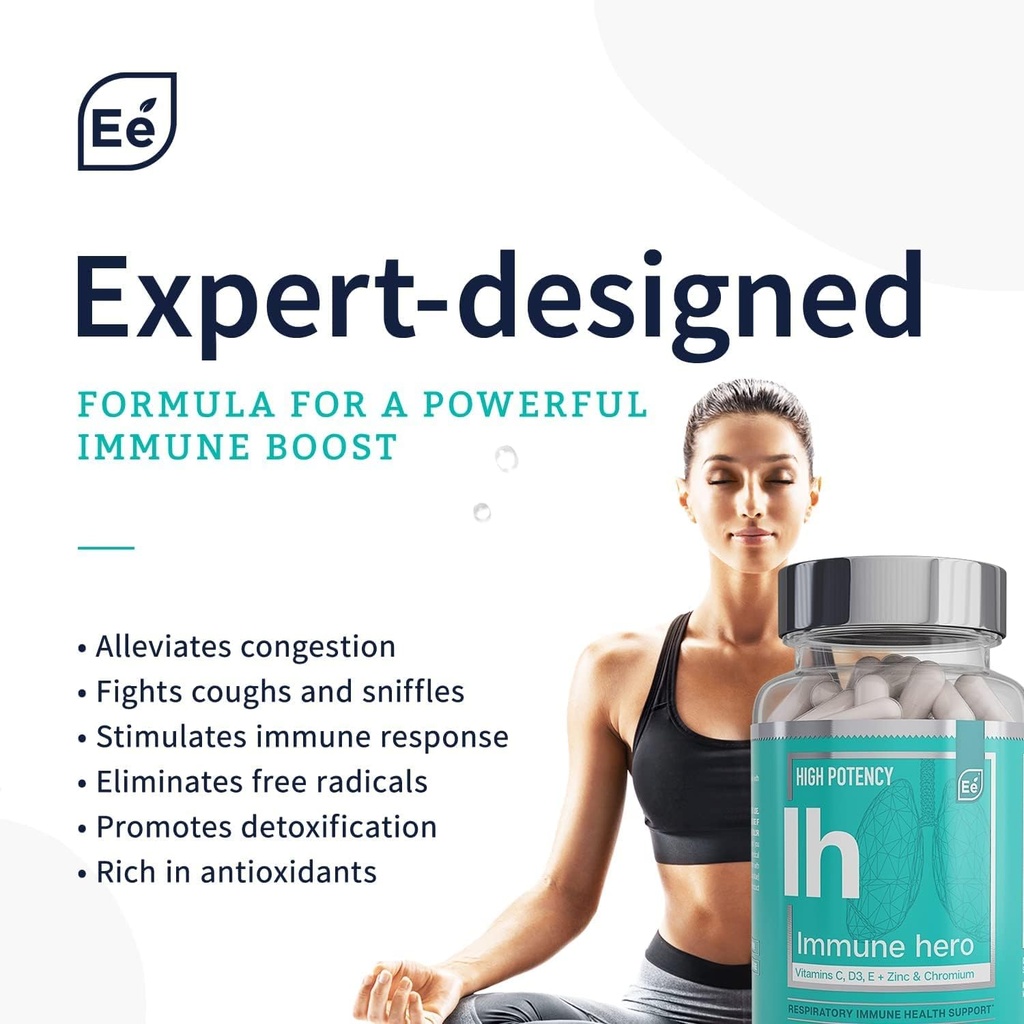 Essential Elements Immune Support Supplement - with Vitamin C, Zinc, L-Cysteine, Chromium and More | Multi-System Immunity Booster | Immune Hero 60 Veggie Capsules 3