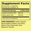 Generic Acetyl L-Carnitine HCI 400 mg + Alpha Lipoic Acid 200 mg Capsules Spring Valley, 50 Count + Sticker Dri Store 3