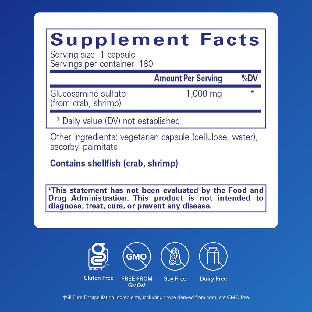 Pure Encapsulations Glucosamine Sulfate 1,000 mg | Supplement for Joint Support and Mobility, Cartilage Health, and Connective Tissue* | 180 Capsules 3