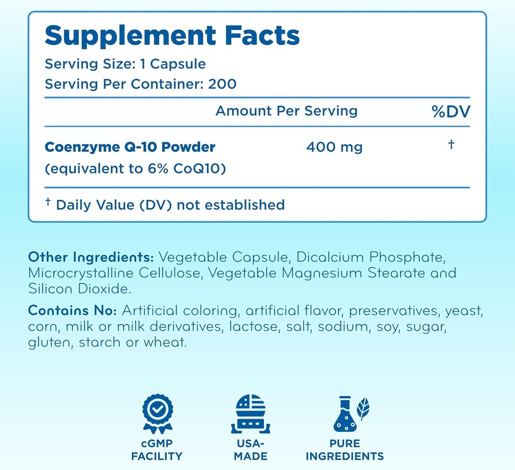 Quick Absorption CoQ10 400mg Capsules - Coenzyme Q10 400mg Potent Antioxidant for Heart Energy and Aging Support - High Stability CoQ10 Ubiquinone Capsules - Made in a cGMP US Lab (200 Servings) 3