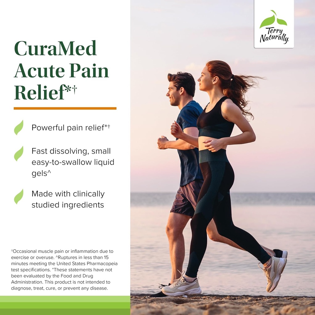 Terry Naturally CuraMed Acute Pain Relief - Supplement with BCM-95 Curcumin & BOS-10 Boswellia - Black Sesame Seed Oil to Support Relief of Occasional Discomfort - 120 Liquid Gels 4