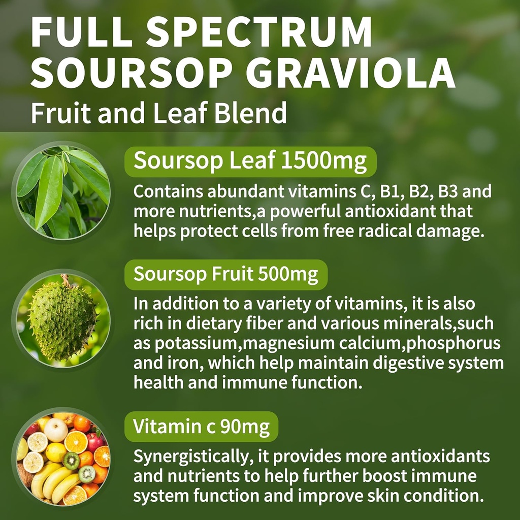 Soursop Graviola Liquid Drops 2000mg, Organic Soursop Extract - 98% Absorption Soursop Bitters Liquid for Cell Support & Regeneration and Immune Boost, Sugar/Gluten Free, Natural Flavor, 2 Fl Oz 6