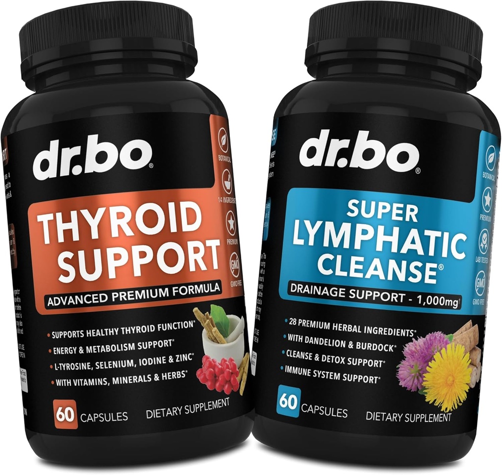 Thyroid Support & Lymphatic Drainage Supplements - Thyroid Supplement Complex Vitamin & Lymphatic Support Total Herbal Cleanse Products with Echinacea - Lymph Node Detox Cleanse System Drainage 2