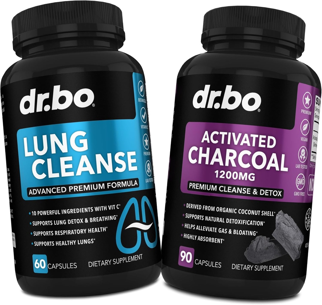Lung Cleanse & Activated Charcoal Capsules - Respiratory Supplements & Organic Coconut Charcoal Pills for Stomach Gas and Bloating Support - Herbal Detox for Lungs, Bronchial Health & Gut 2