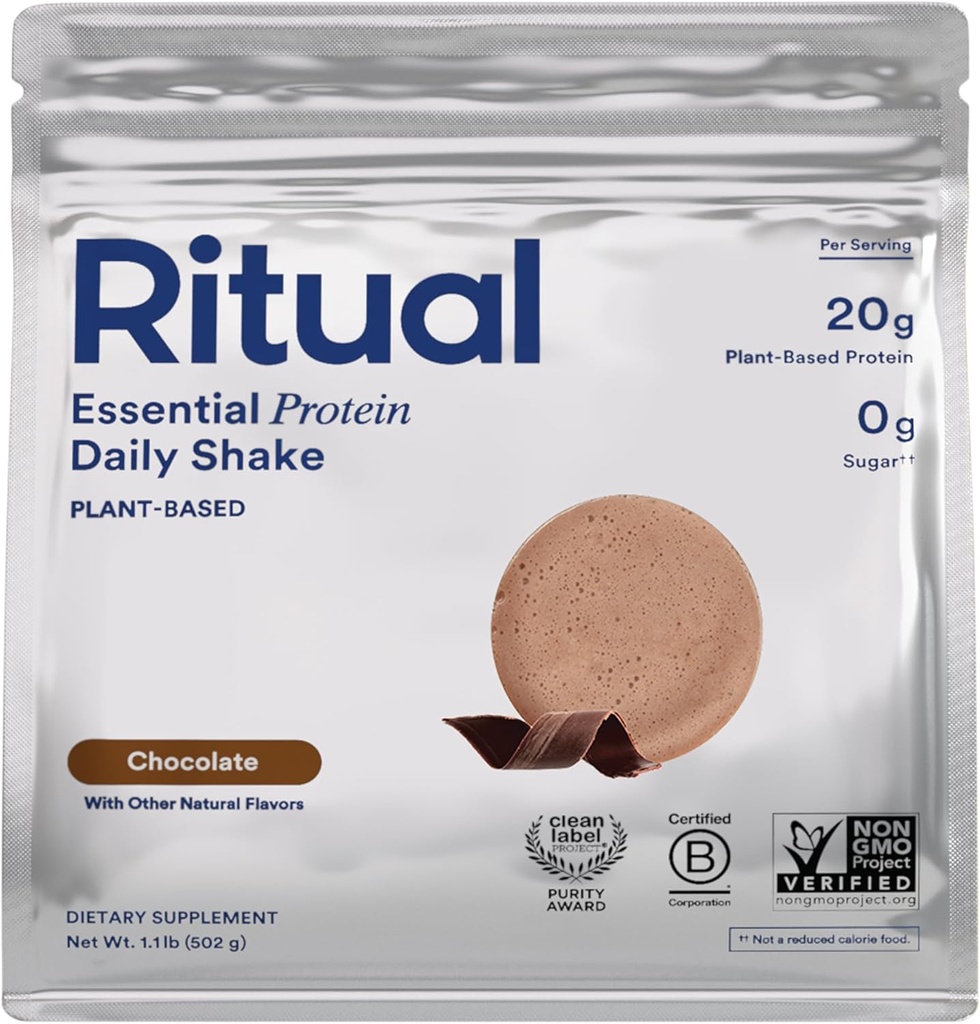 Ritual 18+ Vegan Protein Powder with BCAA: 20g Organic Pea Protein from Regenerative Farms in USA, Gluten Free, Plant Based, Sugar Free, Dairy Free, Hand-Crafted Vanilla, 1Lbs 2