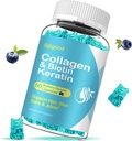 Biotin Gummies with Collagen, Keratin, Hyaluronic Acid, Vitamin for Skin, Hair Growth, Nails, Women Men Adults Kids - 60 Blueberry Flavored Gummies 2