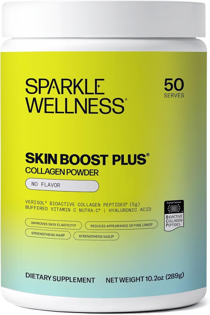 Sparkle Wellness VERISOL Bioactive Hydrolyzed Collagen Peptides | Collagen Powder Supplement with Vitamin C & Hyaluronic Acid for Hair, Skin, and Nail Health | Skin Boost Plus (No Flavor) [50-Serves] 2