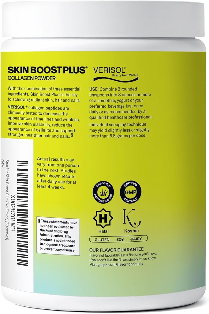 Sparkle Wellness VERISOL Bioactive Hydrolyzed Collagen Peptides | Collagen Powder Supplement with Vitamin C & Hyaluronic Acid for Hair, Skin, and Nail Health | Skin Boost Plus (No Flavor) [50-Serves] 3
