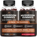 EFFECTIVE NUTRA Mushroom Gummies 2500mg | 10 Blend w/Lions Mane, Reishi, Chaga, Cordyceps & More | Focus, Memory, Immunity, Energy | Natural Berry Flavor Supplement | Vegan, Made in USA (2-Pack) 2