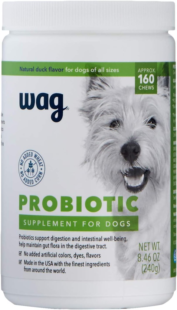 Brand - Wag Probiotic Supplement Chews for Dogs, Supports Digestive Health and Gut Flora, Natural Duck Flavor, 160 Count, Pack of 1 2