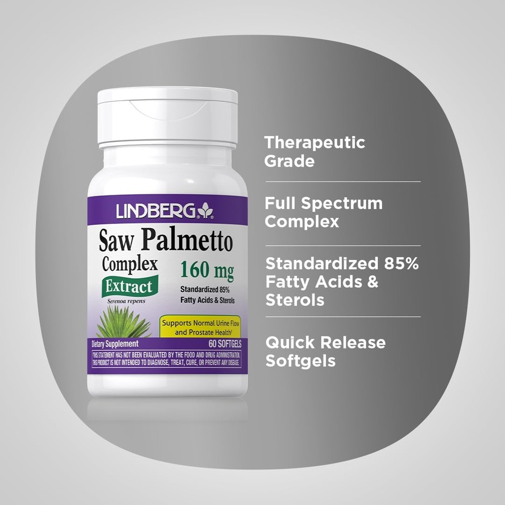 Lindberg Saw Palmetto Extract | 160 mg | 60 Softgels | for Men and Women | Standardized Supplement | Non-GMO and Gluten Free 5
