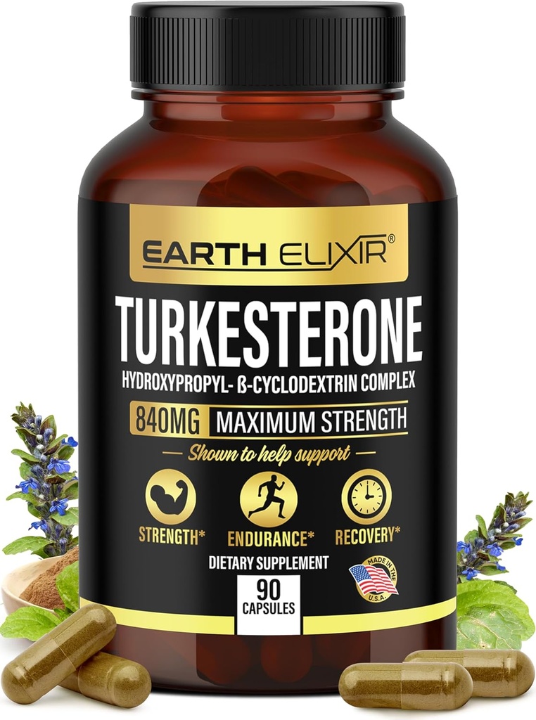 Earth Elixir Turkesterone 840 mg (90 Capsules) – Made in USA - 3rd Party Tested - 100% Pure Turkesterone Supplement for Men & Women - Ajuga Turkestanica Extract - Increase Natural Energy & Strength 2