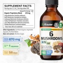 BIO KRAUTER 6 Mushrooms Supplement 6-in-1 - Lions Mane, Shiitake,Turkey Tail, Cordyceps, Reishi & Chaga Liquid Extract - Mushroom Complex Tincture - Vegan Drops 4 Fl.Oz. 4
