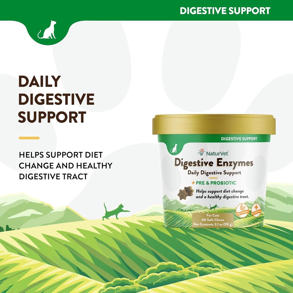 NaturVet – Digestive Enzymes for Cats Plus Probiotics – 60 Soft Chews – Helps Support Diet Change & A Healthy Digestive Tract – Aids in The Absorption of Vitamins & Minerals – 30 Day Supply 4