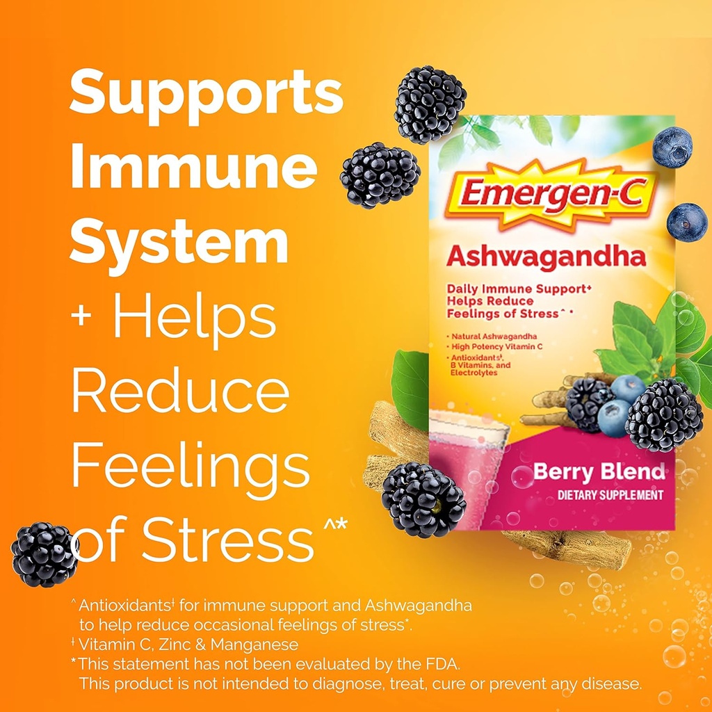 Emergen-C Vitamin C Ashwagandha Drink Mix, Dietary Supplement for Immune Support, Berry Blend, Back to School Essentials - 18 Count 3