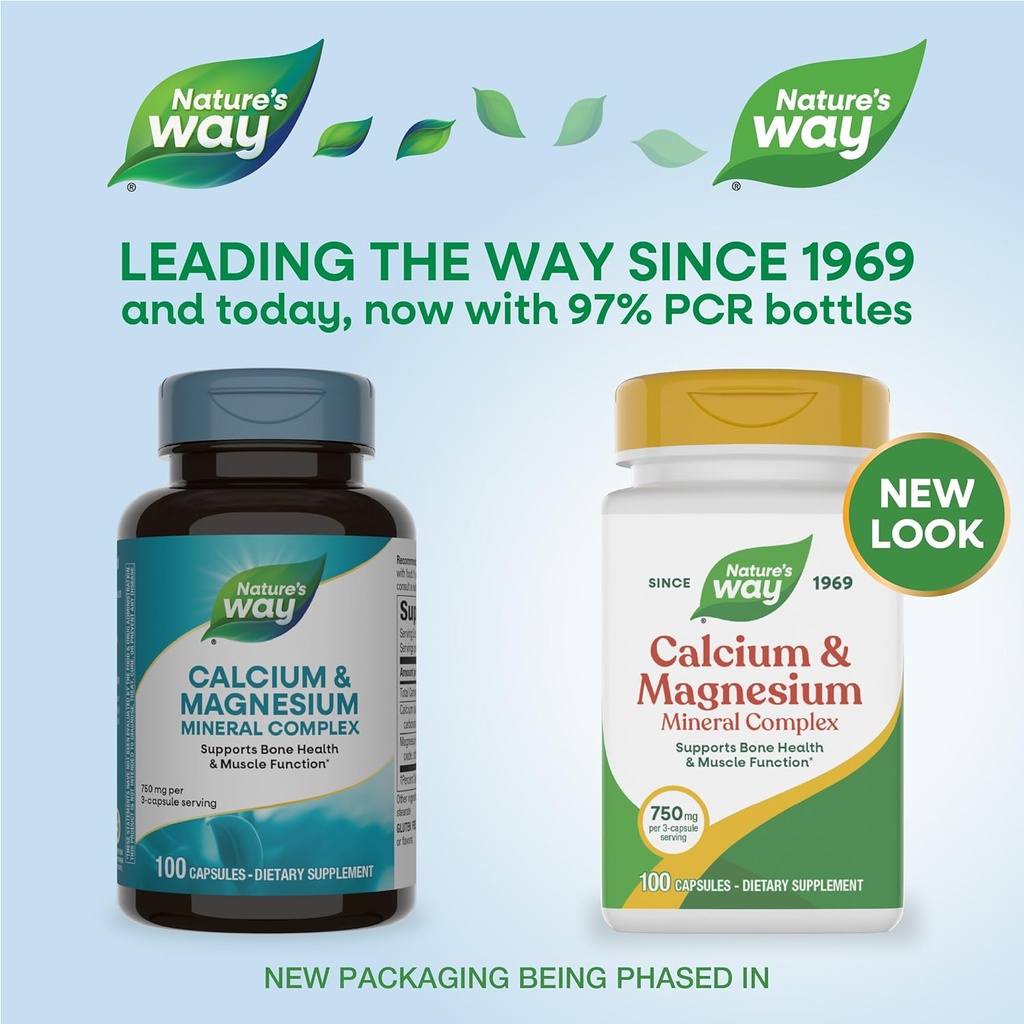Nature's Way Calcium & Magnesium Mineral Complex, Supports Bone Health & Muscle Function,* 750 mg per 3-Capsule Serving, 100 Capsules (Packaging May Vary) 3