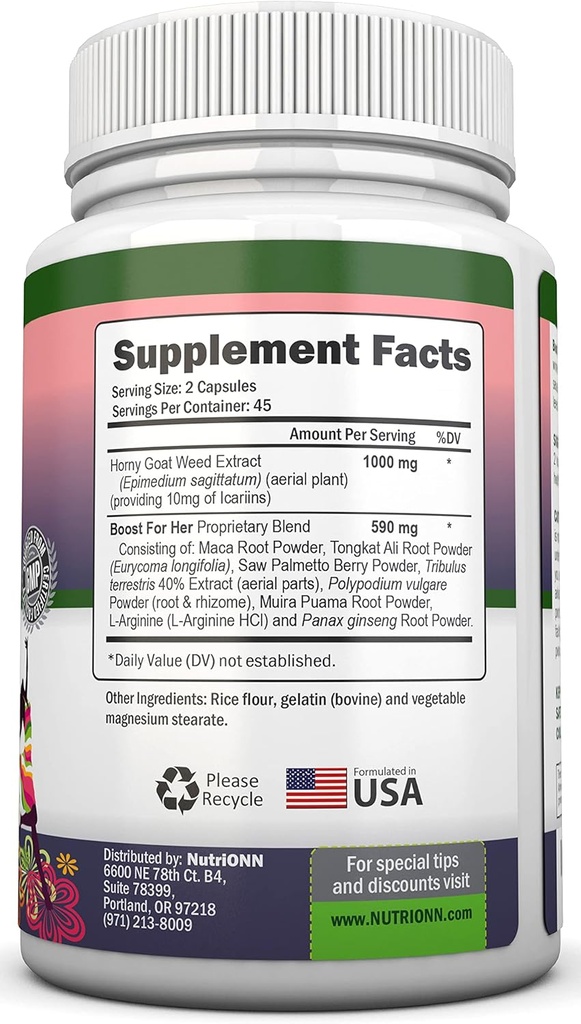 Boost For Her Libido Booster For Women – Activates & Enhances Libido - Mood & Desire Boost - Non-GMO - All Natural Herbal Aphrodisiac - With Horny Goat Weed, Maca, Tongkat Ali & Tribulus - 90 Capsules 3