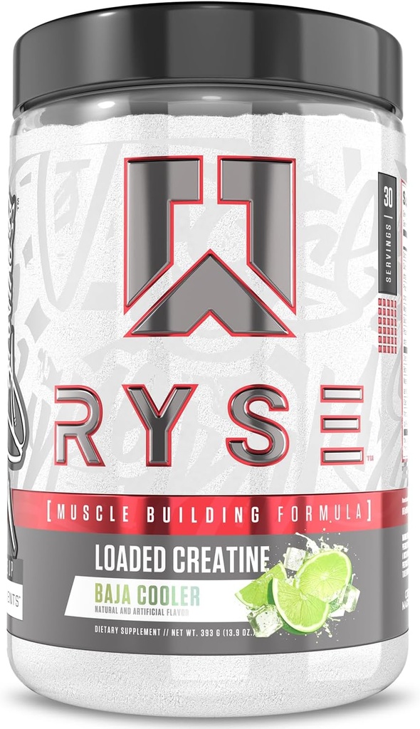 RYSE Loaded Creatine for Men & Women - Baja Cooler - Muscle Building Formula dengan 3 Forms Electrolytes, Betaine Anhydrous dan Peak ATP - Kekuatan, Daya & Endurance Dukungan - 30 Hamba