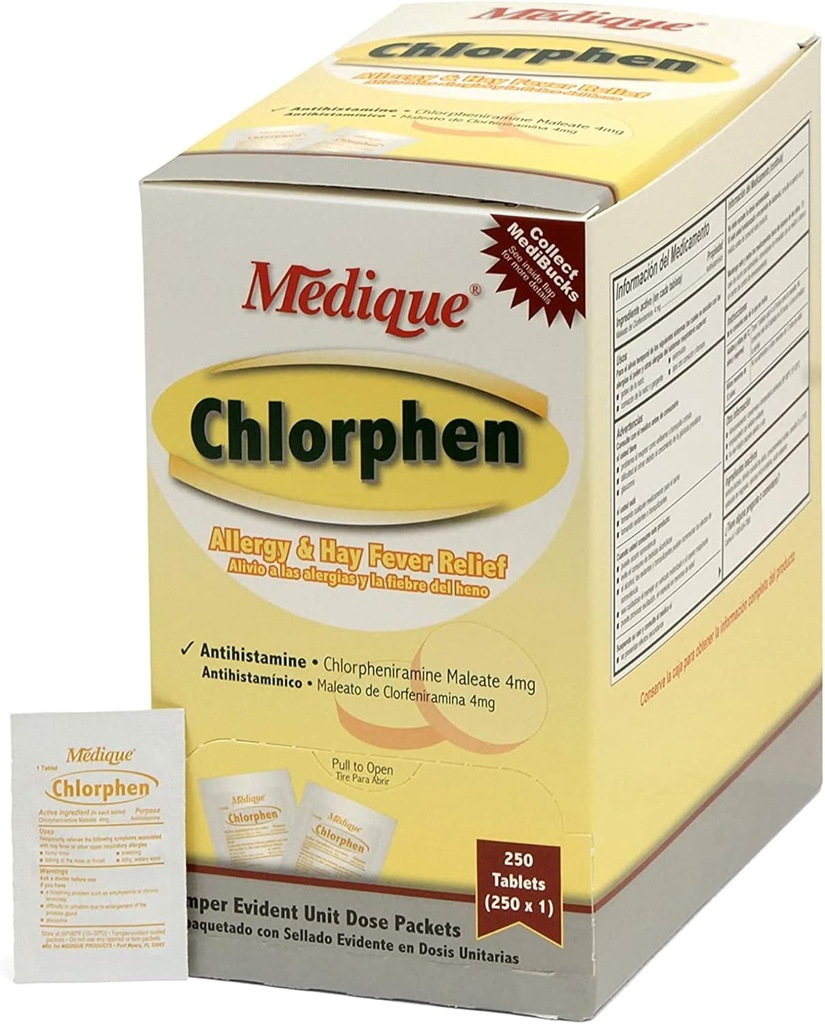 Medique Klorphen Allergy Relief 4 mg Klorfeniramiini Maleaattitabletti, 1 per pakkaus