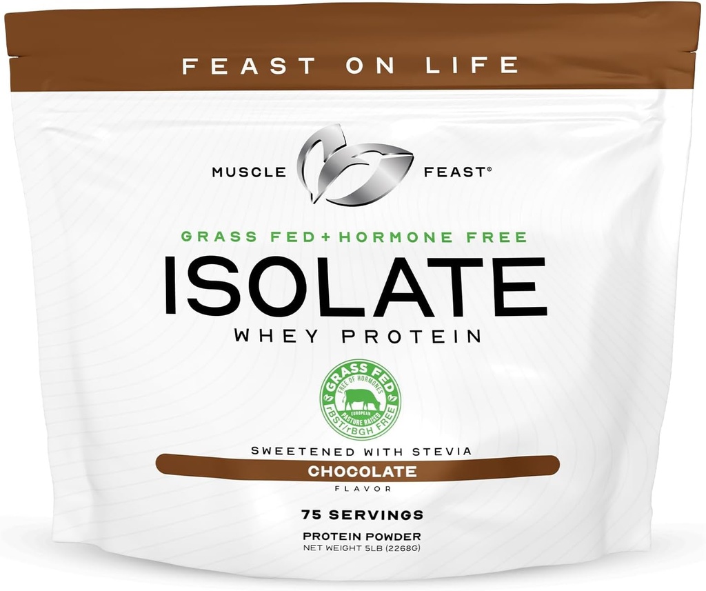 שריר חג Grass-Fed Whey חלבון Isolate, כל הורמון טבעי צמח, Whey Isolate אבקת חלבון עבור גברים ונשים, נקי, חלבון ללא גלוטן - שוקולד, 5lb