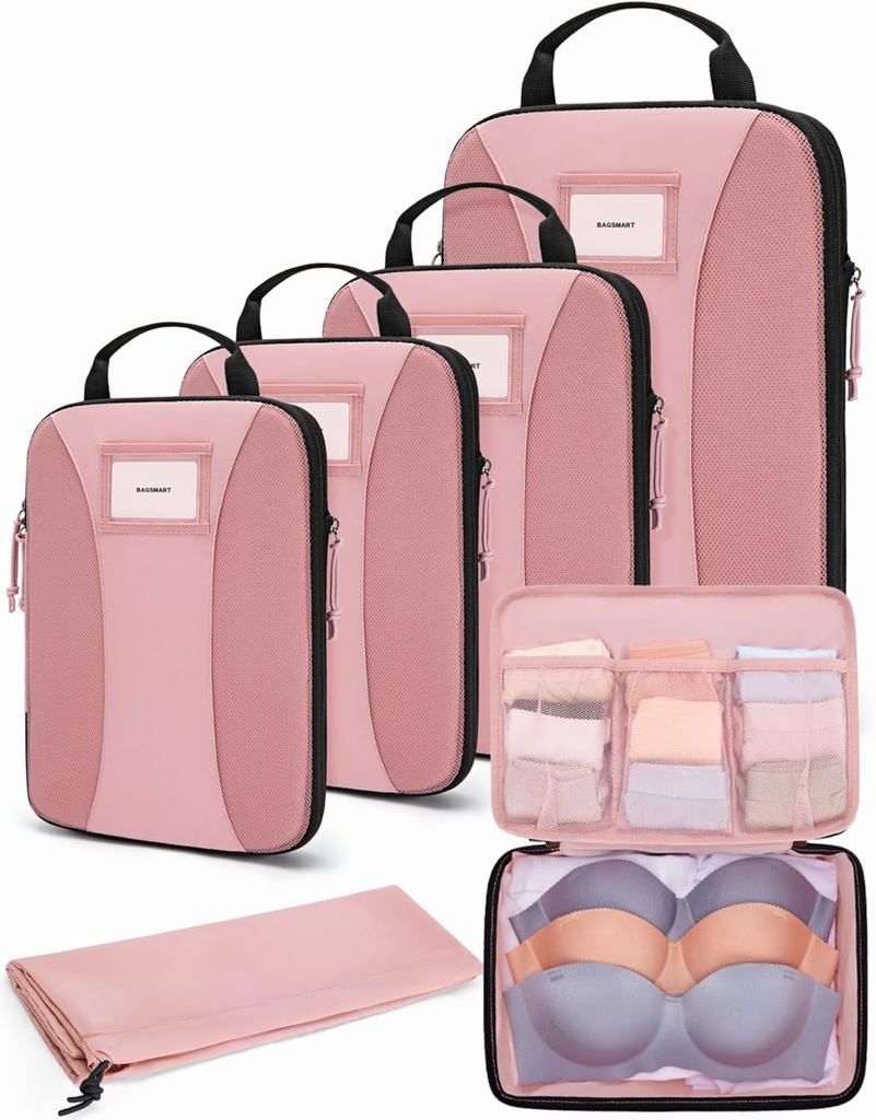 BAGSMARTの圧縮のパッキング 立方体、スーツケース、荷物のための旅行袋のオルガナイザーのための6 PCSのパッキング 立方体、旅行必需品のための軽量のパッキング 立方体