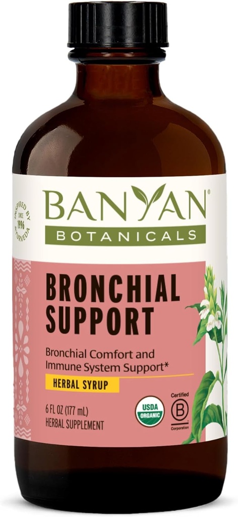 Banyan Botanicals Bronchial Support – Organski zeliščni sirup za otroke in odrasle – Pomirjujoča dihalna podpora Formula z Licorice & Ginger Root* – 6oz. – Non GSO Trajno vir vegetarijanec