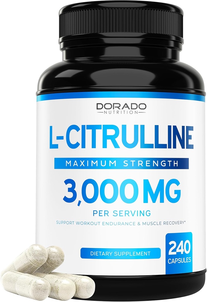 L Citrulline 3000mg täiendus (240 kapslit) Toetus L Arginiin ja lämmastikoksiidi pillid - L-tsitrulliin meestele ja naistele - Lihaste taastamine ja pump täiendada - 3. osapool testitud, Vegan, Non-GMO - USA Made