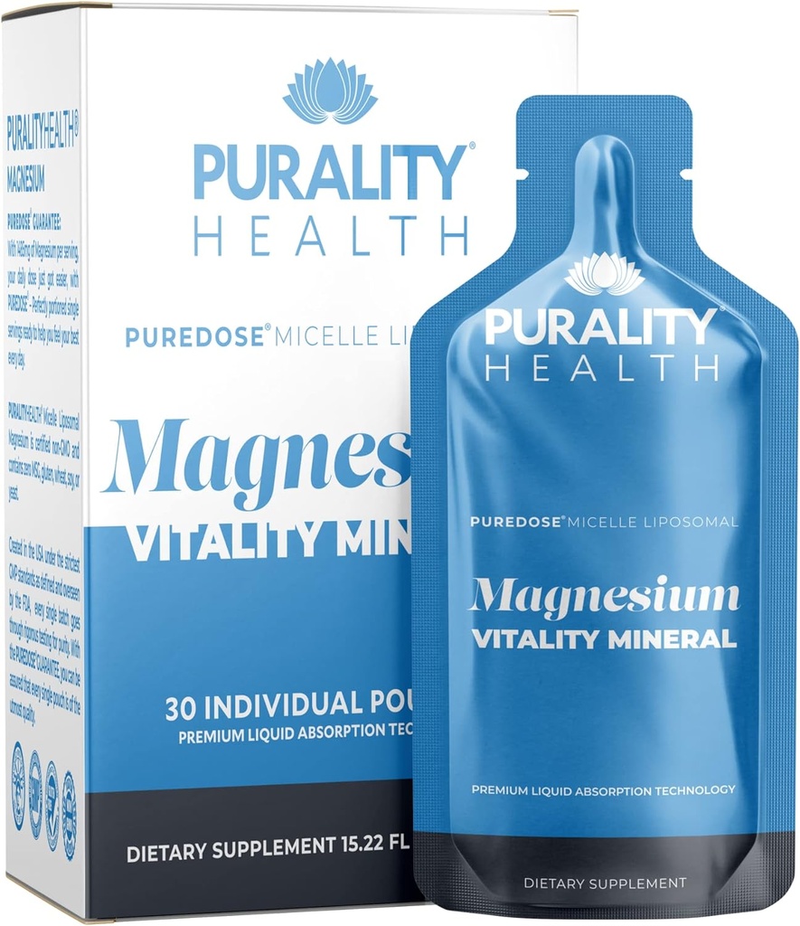 Purreal Health Magnesium, Micelle Liposomal, Enhanced Absorption, Magnesium Bisglycinate, טבעוני, קל לקחת Pouches, 30 יום אספקה