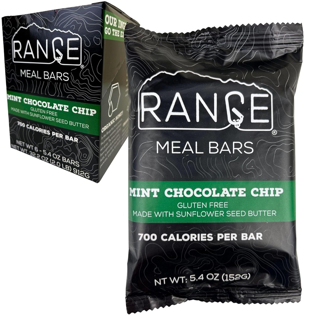 Range Meal Bar - High Calorie Meal Ersatz Bars - Gluten Free Bars - Backpacking Meals - 6 Pack (Mint Chocolate Chip)