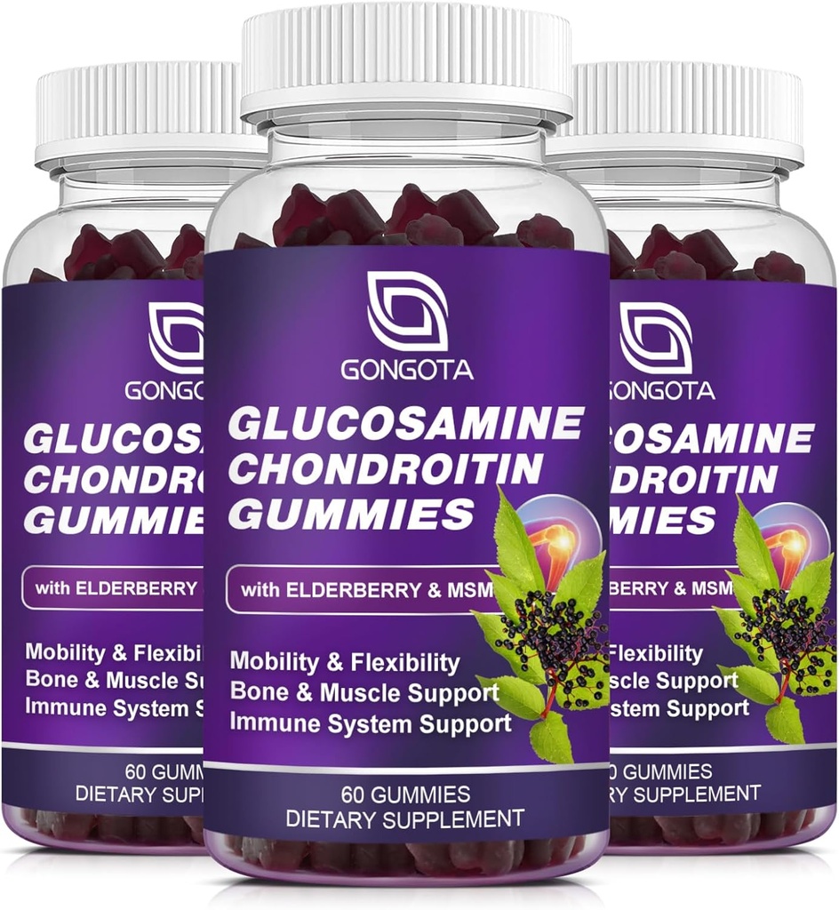 Glucosamin Chondroitin Gummies - 2- Pack, Extra Strength 1500mg Glucosamin med MSM & Elderberry, Fleksibilitetsunderstøttelse, bedste cartiage & immunsupportsupplement til mænd og kvinder - 180 Gummies