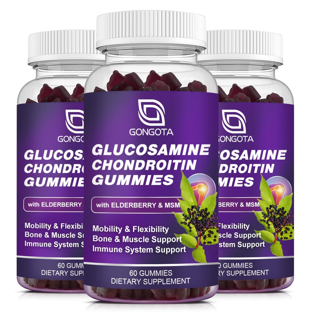 Glucosamine Chondroitin Gummies - 3- Pack, Extra Strength 1500mg Glucosamine with MSM & Elderberry, Flexibility Support, Best Cartilage & Immune Support Supplement for Men and Wome - 180 Gummies