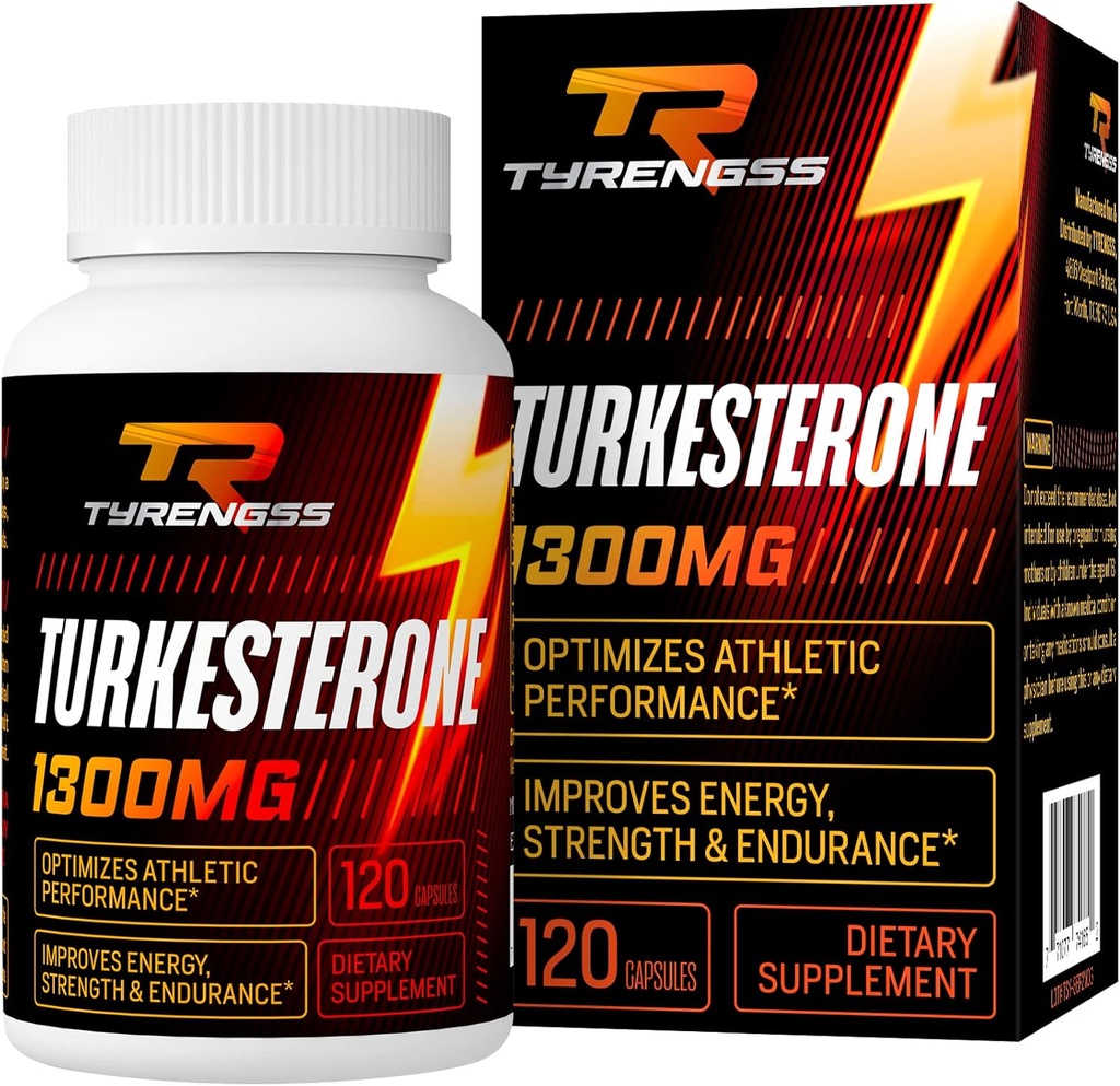 Testosteron Booster, Turkesterone Ergänzung 1300mg Ultra High Strength (Ajuga Turkestanica Extrakt Std. zu 20% Testosteron), für sportliche Leistung & Muskelmasse, 120 Kapseln