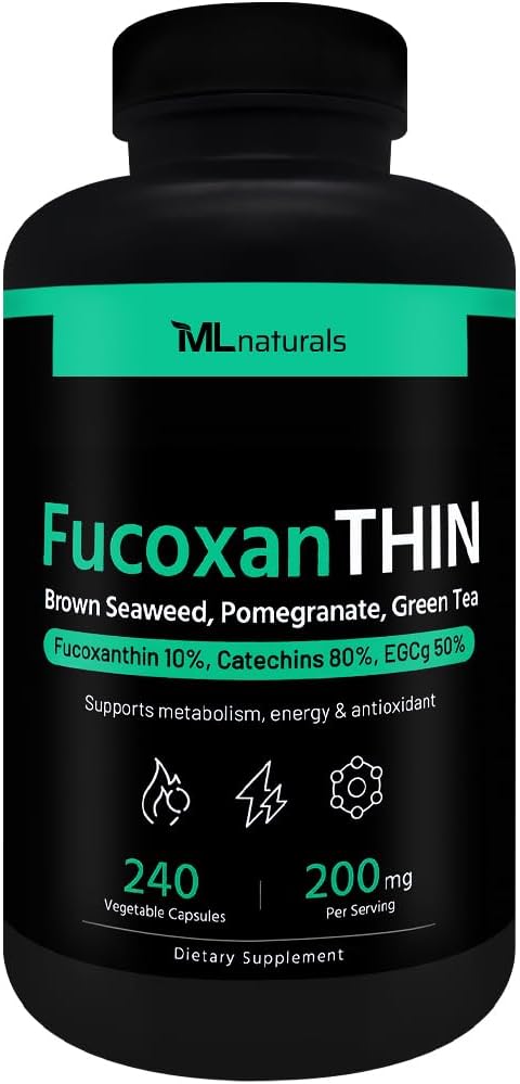 ML FucoxanTHIN 240 Vegetable Capsules. Fucoxanthin 10% 200 mg per Serving, Mendukung Metabolisme dan Antioksidant, NSF- Sertifikasi & cGMP- Compliant
