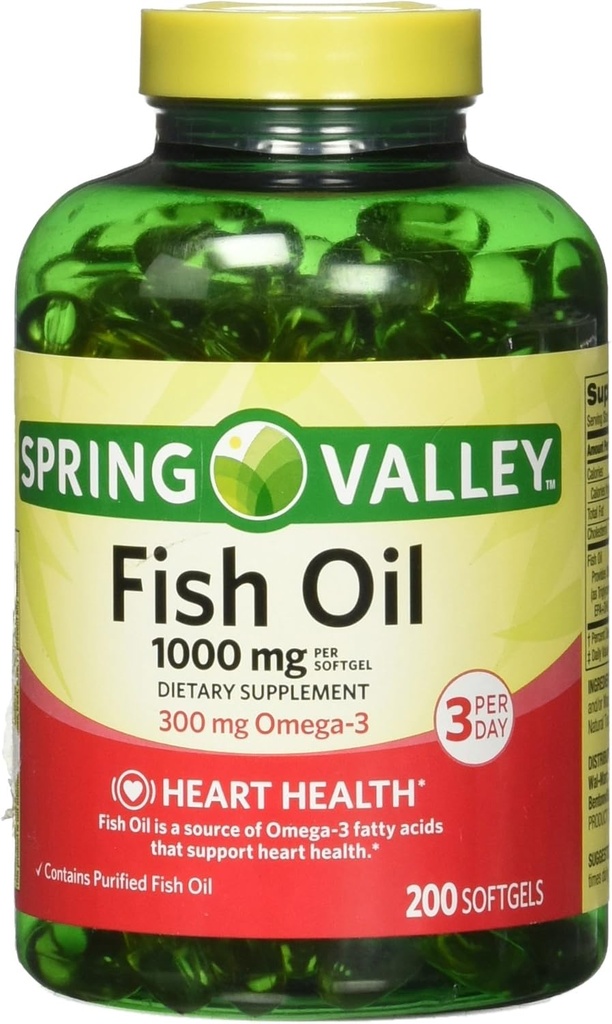 Spring Valley Alle naturlige fisk olje hjerte helse 1000 Mg/300 Mg Omega-3 200 myk Gel