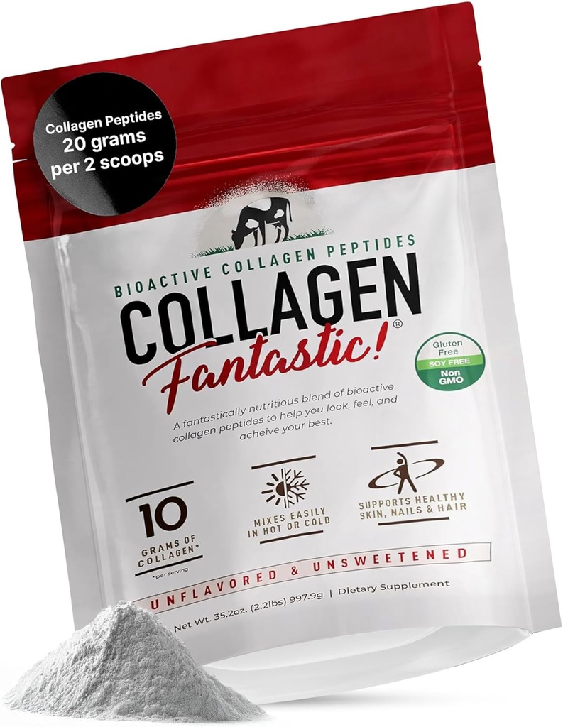 Collagen Peptides Powder Unflormed 2.2lb – 用于关节,骨骼和皮肤的草皮Bovine蛋白 – I型和III型水解 Collagen – Gluten-free,非GMO & Soy-free – 90 services
