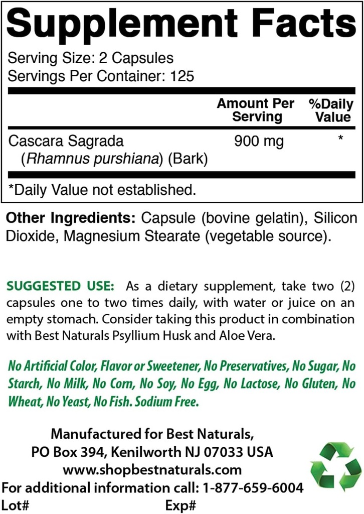 最佳自然剂 Cascara Sagrada 450毫克和Melatonin 12毫克