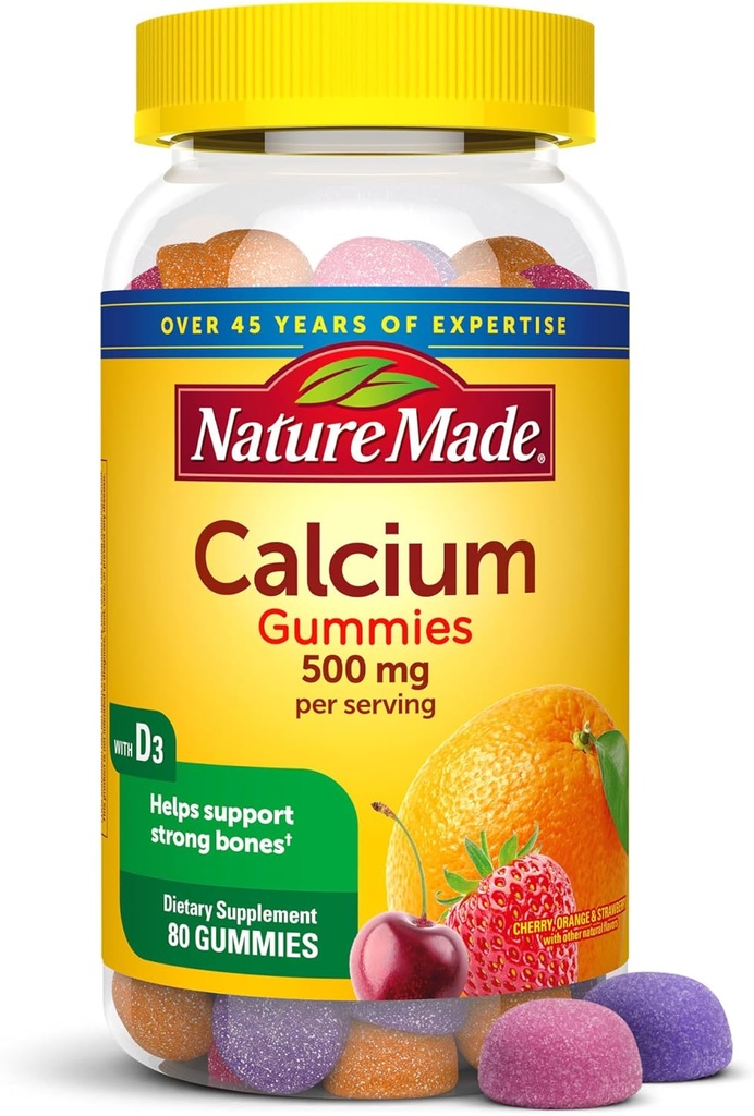 Nature Made Plastic Gummies 500 m Vitamin D3 ilə mövcuddur, Bone Support üçün Dietary Supplement, 80 Gummies, 40 Day Supply