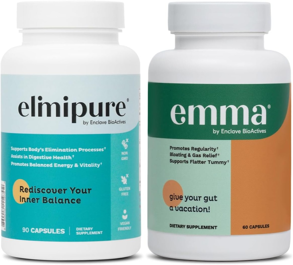 Emma Gut Health & Elimipure Cleanse 번들 – 블로팅, Metabolism 및 Microbiome 지원을위한 완벽한 소화 해독 번들 | 누출 Gut Repair, Colon Cleanse & IBS Relief