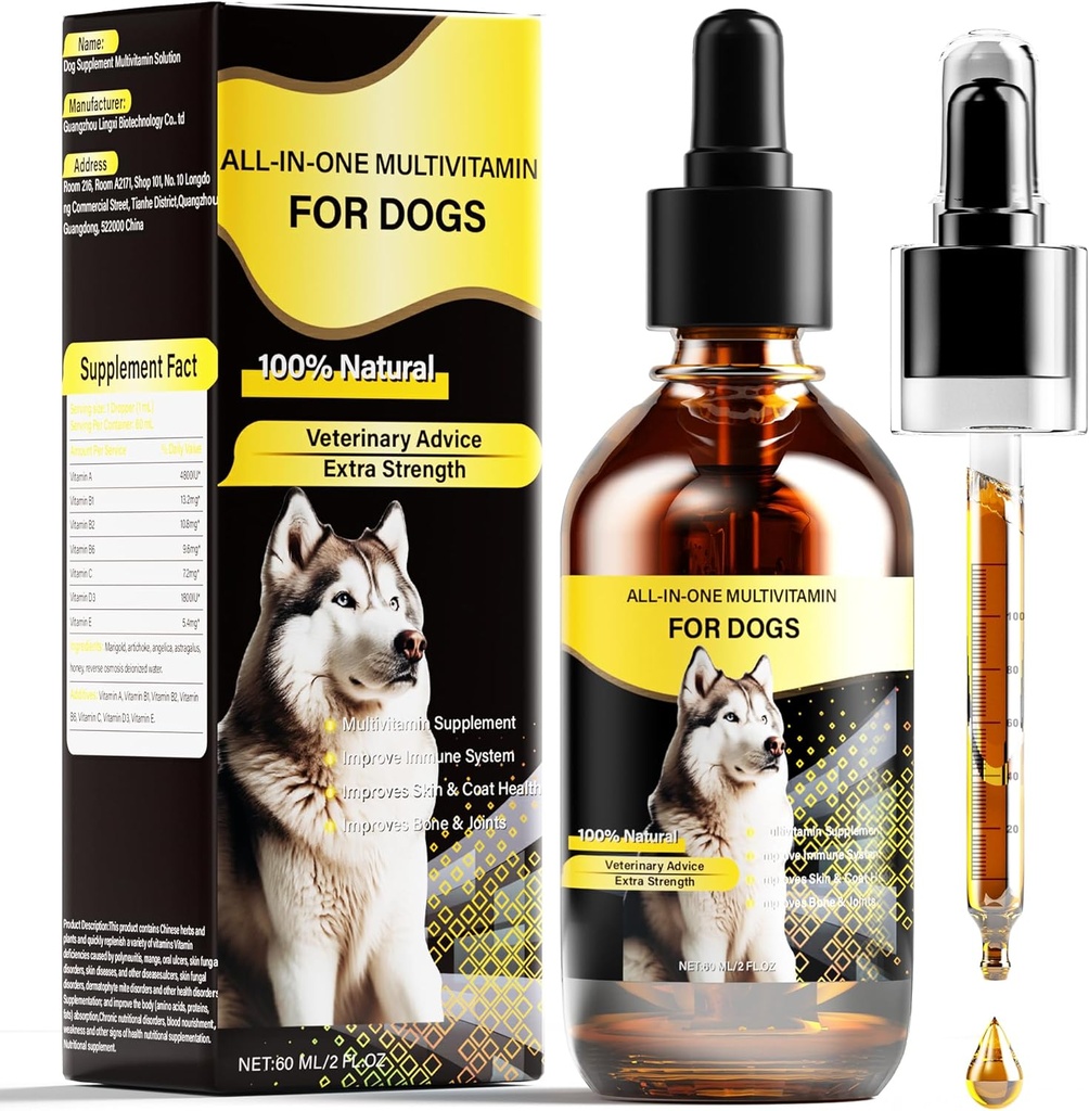 Dog Multivitamin Liquid, 13-In-1 Dog Vitaminleri Köpeğin Digestive, Immune, Skin, Coat, Bone, Joints Health, 60 Ml Nature Dog Vitamins ve Supplements For All Ages Breed Dimensions Dog